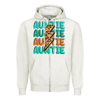 Oatmeal Heather auntıe with lightning bolt Zipper Hoodie - MaliasSmallBusiness