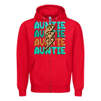 Red auntıe with lightning bolt Zipper Hoodie - MaliasSmallBusiness