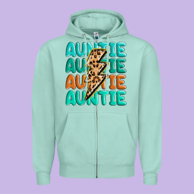 Auntıe With Lightning Bolt Zipper Hoodie Designed By Maliassmallbusiness