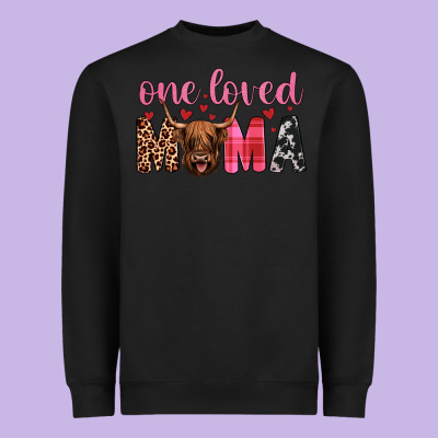 Highland Cow One Loved Mama Heavyweight Sweatshirt Designed By Jahusdesignshop