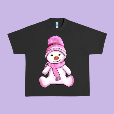 Winter Pink Snowman And Hat Urban Heavy Tee Designed By Adodesignshop
