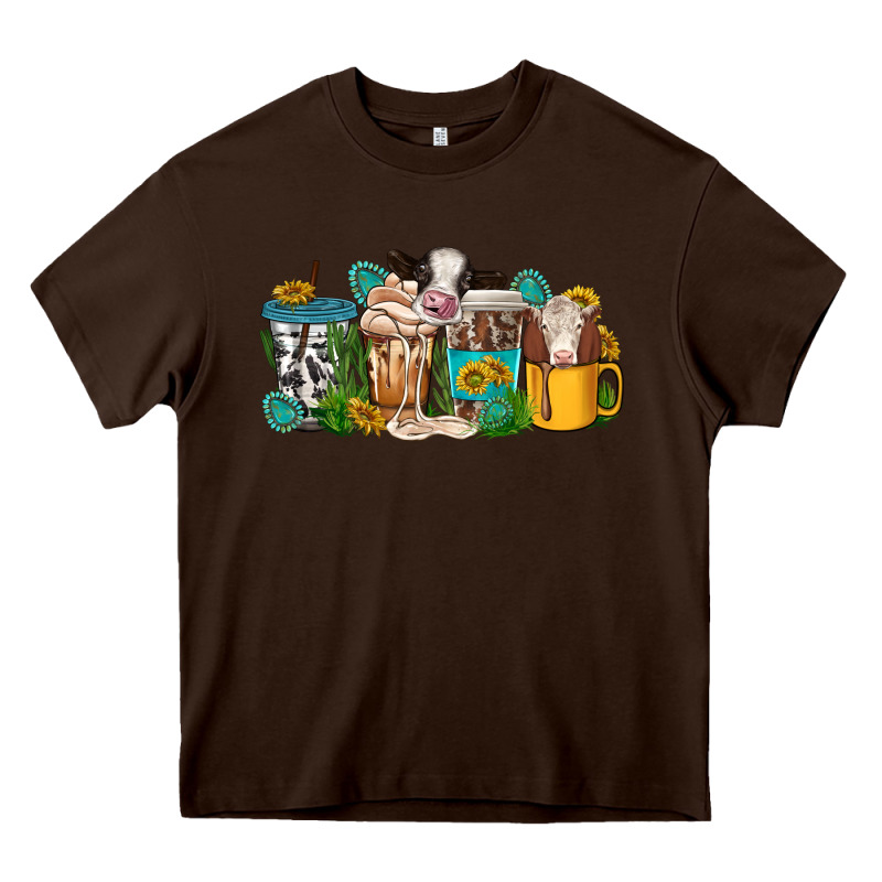 Western Cow Coffee Cup Heavy Core Tee by texasbilliewilder | Teevron