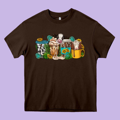 Western Cow Coffee Cup Heavy Core Tee Designed By Texasbilliewilder