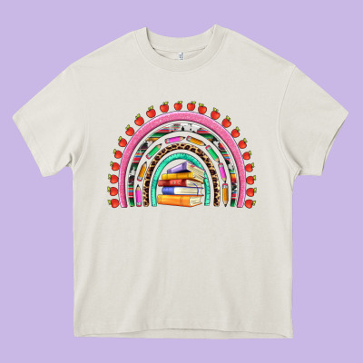 Teacher Pen Apple Books Rainbow Heavy Core Tee Designed By Artiststas