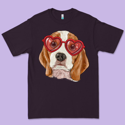 Premium Tee Beagle with love glasses