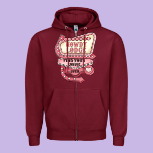 Cupids Howdy Lodge Find Your Cowboy Open Zipper Hoodie Designed By Maliassmallbusiness