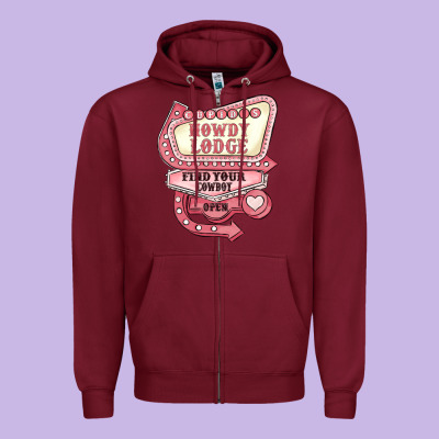 Cupids Howdy Lodge Find Your Cowboy Open Zipper Hoodie Designed By Maliassmallbusiness