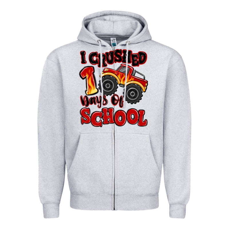 I Crushed 100 Days Of School Monster Truck Zipper Hoodie by MaliasSmallBusiness | Teevron