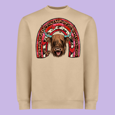 Valentines Highland Cow Rainbow Heavyweight Sweatshirt Designed By Jahusdesignshop