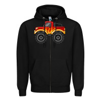Black monster truck with flames Zipper Hoodie - MaliasSmallBusiness