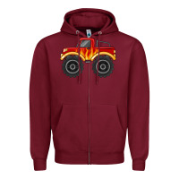 Burgundy monster truck with flames Zipper Hoodie - MaliasSmallBusiness