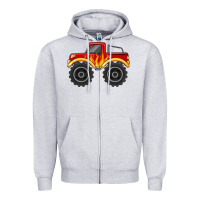 Heather Grey monster truck with flames Zipper Hoodie - MaliasSmallBusiness