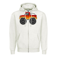 Oatmeal Heather monster truck with flames Zipper Hoodie - MaliasSmallBusiness