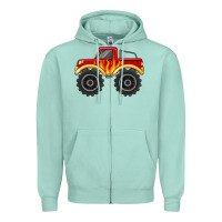 Seafoam monster truck with flames Zipper Hoodie - MaliasSmallBusiness