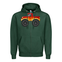 Sports Green monster truck with flames Zipper Hoodie - MaliasSmallBusiness