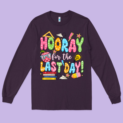 Hooray For The Last Day White Long Sleeve Tee Designed By Jahusdesignshop