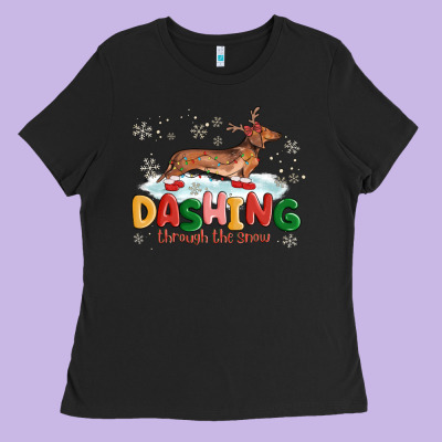 Ladies Tee dachshund through the snow