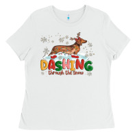 White dachshund through the snow Ladies Tee - MaliasSmallBusiness