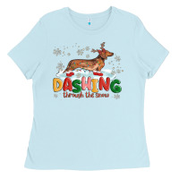 Baby Blue dachshund through the snow Ladies Tee - MaliasSmallBusiness