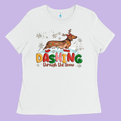 Ladies Tee dachshund through the snow