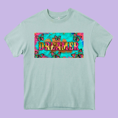Dreamer With Butterfly And Tie Dye  Licance  Plate Heavy Core Tee Designed By Artiststas
