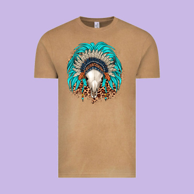 Bull Skull Indian Headdress Vintage Tee Designed By Jahusdesignshop