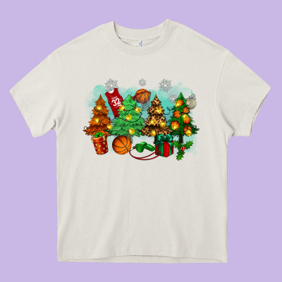 Christmas Trees With Basketball Heavy Core Tee Designed By Zillion Design Studio