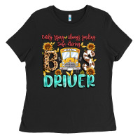 Black early rising always smiling safe driving bus drive Ladies Tee - MaliasSmallBusiness