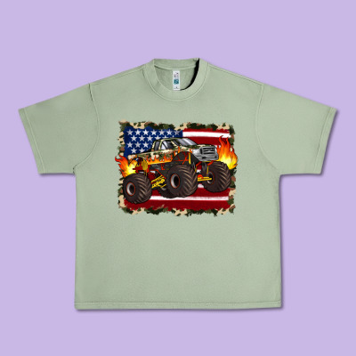 American Flag Monster Truck Urban Heavy Tee Designed By Artiststas