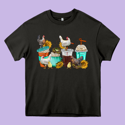 Chicken Coffee Cups Heavy Core Tee Designed By Texasbilliewilder
