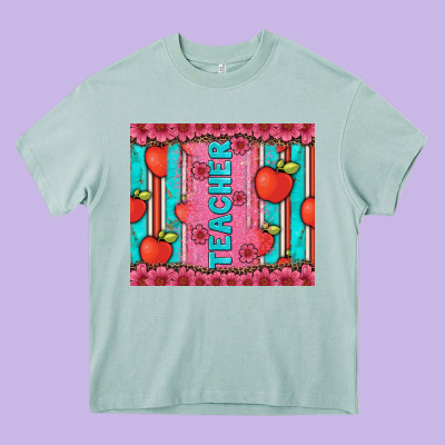 Teacher With  Flower Glitter And Serape Leopard Heavy Core Tee Designed By Artiststas