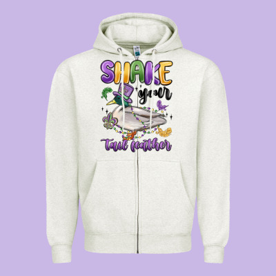 Shake Your Tail Feather Mardi Gras Zipper Hoodie Designed By Maliassmallbusiness
