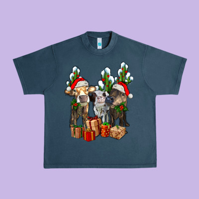 Western Christmas Cows And Cactuses Urban Heavy Tee Designed By Adodesignshop