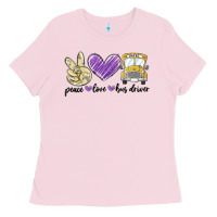 Bubblegum Pink peace love bus driver Ladies Tee - MaliasSmallBusiness
