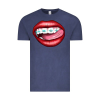 Vintage Denim Lips Dental Braces Vintage Tee - Artiststas