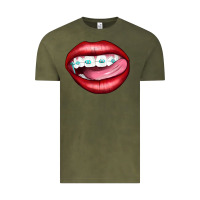 Vintage Olive Lips Dental Braces Vintage Tee - Artiststas