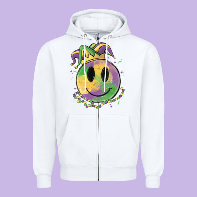 Smiley Face Mardi Gras Zipper Hoodie Designed By Maliassmallbusiness