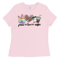 Bubblegum Pink peace love coffee Ladies Tee - MaliasSmallBusiness
