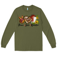 Army Green Peace Love Rooster With Sunflowers Long Sleeve Tee - LillyAllenDesigns