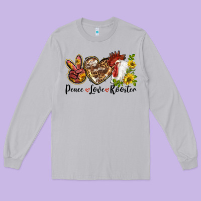 Peace Love Rooster With Sunflowers Long Sleeve Tee Designed By Lillyallendesigns