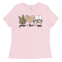 Bubblegum Pink peace love eyes Ladies Tee - MaliasSmallBusiness