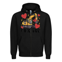 Black i dig you valentines excavator Zipper Hoodie - MaliasSmallBusiness