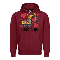 Burgundy i dig you valentines excavator Zipper Hoodie - MaliasSmallBusiness