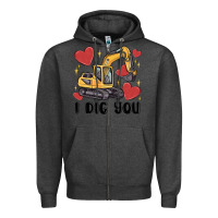 Charcoal Heather i dig you valentines excavator Zipper Hoodie - MaliasSmallBusiness