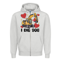 Dove Grey i dig you valentines excavator Zipper Hoodie - MaliasSmallBusiness