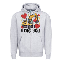 Heather Grey i dig you valentines excavator Zipper Hoodie - MaliasSmallBusiness