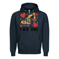 Navy i dig you valentines excavator Zipper Hoodie - MaliasSmallBusiness