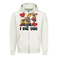 Oatmeal Heather i dig you valentines excavator Zipper Hoodie - MaliasSmallBusiness