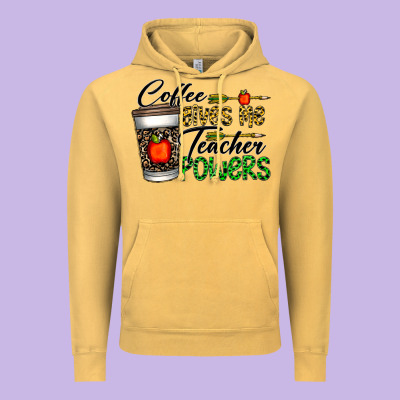 Coffee Gives Me Teacher Powers Vintage Hoodie Designed By Cowhidedigitalart