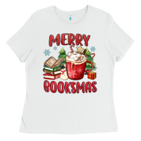 White merry booksmas Ladies Tee - MaliasSmallBusiness